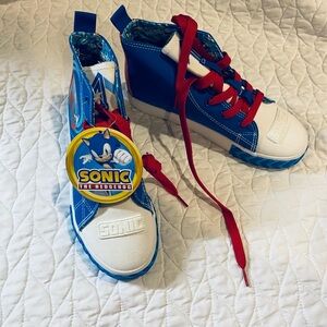 Sonic The Hedgehog Kids Blue and White High-Top Sneakers with Red Laces